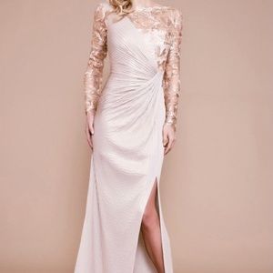 TAJA LONG-SLEEVE PINTUCK SEQUIN GOWN